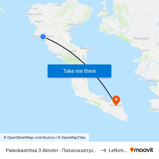 Paleokastritsa 3 Akrotiri to Lefkimmi map