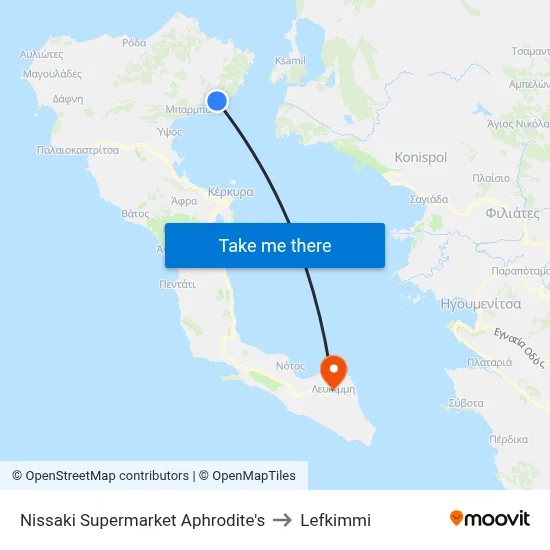 Nissaki Supermarket Aphrodite's to Lefkimmi map