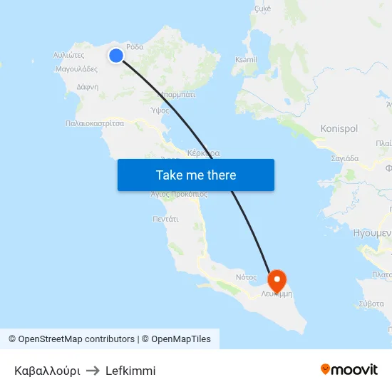 Kavalouri to Lefkimmi map
