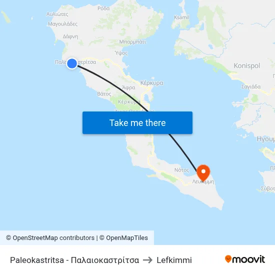 Paleokastritsa to Lefkimmi map