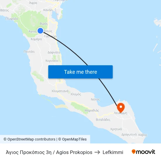 Agios Prokopios 3 to Lefkimmi map