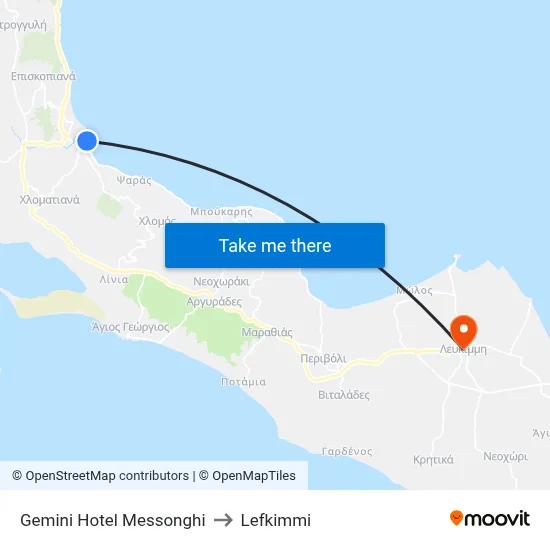 Gemini Hotel Messonghi to Lefkimmi map