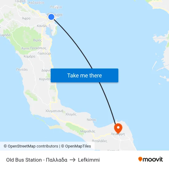 Old Bus Station - Παλλαδα to Lefkimmi map