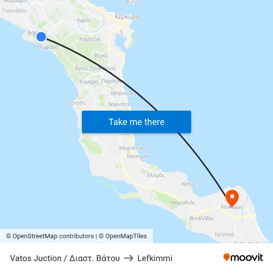 Vatos Junction to Lefkimmi map