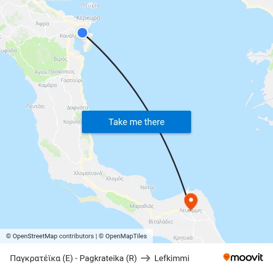 Pagkrateika to Lefkimmi map