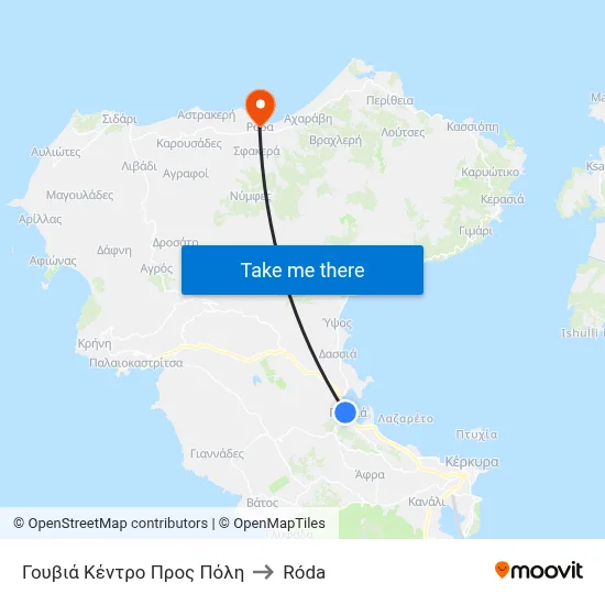 Gouvia Center To City to Roda map