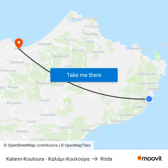 Kalami-Kouloura to Roda map