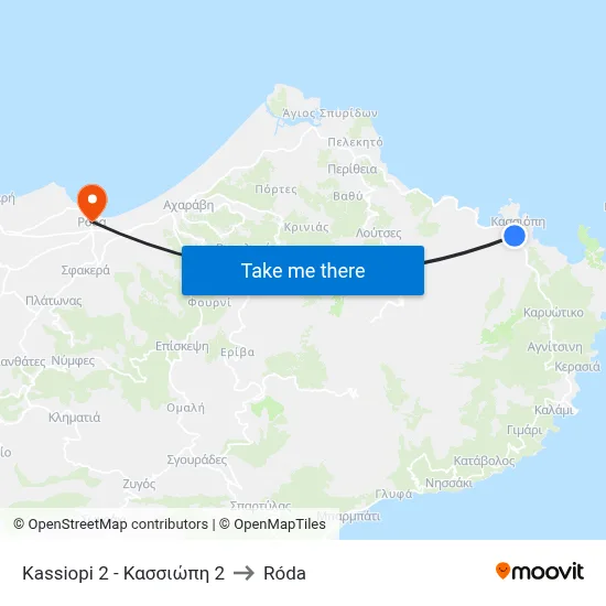 Kassiopi 2 to Roda map