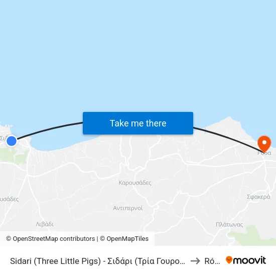 Sidari (Three Little Pigs) to Roda map