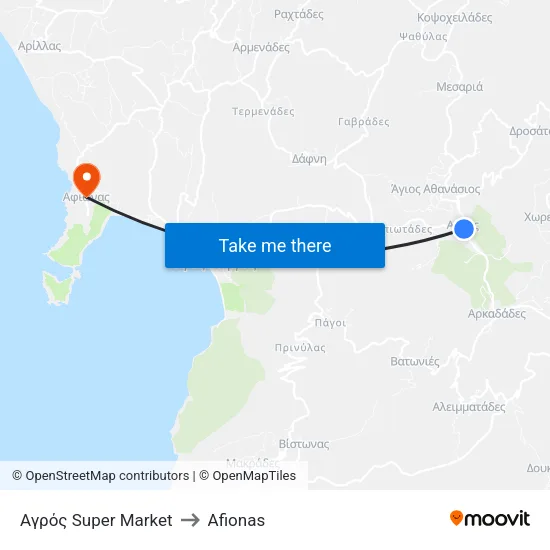 Agros Super Market to Afionas map