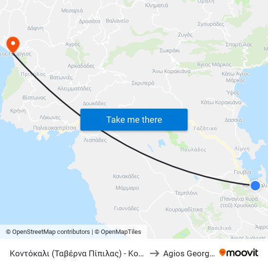 Κοντόκαλι (Ταβέρνα Πίπιλας) - Kontokali (Taverna Pipilas) to Agios Georgios Pagon map
