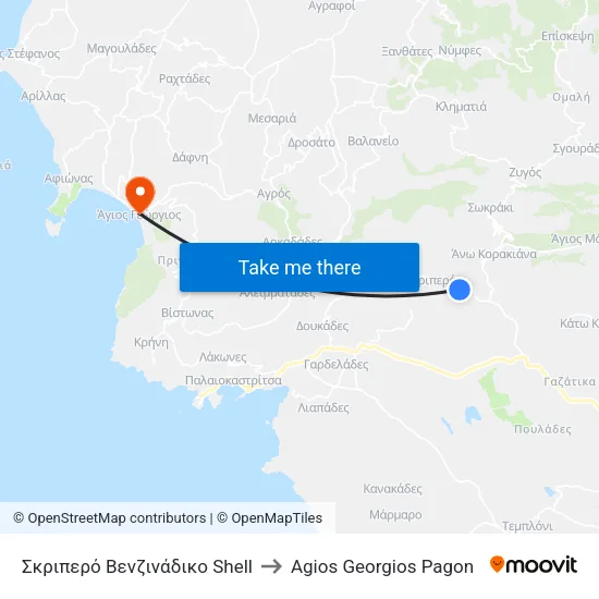 Σκριπερό Βενζινάδικο Shell to Agios Georgios Pagon map