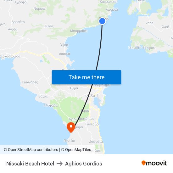 Nissaki Beach Hotel to Aghios Gordios map