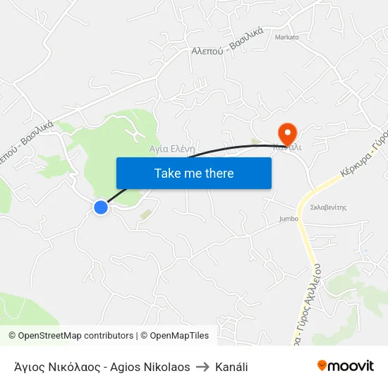 Agios Nikolaos to Kanali map