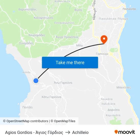 Agios Gordios - Άγιος Γόρδιος to Achilleio map