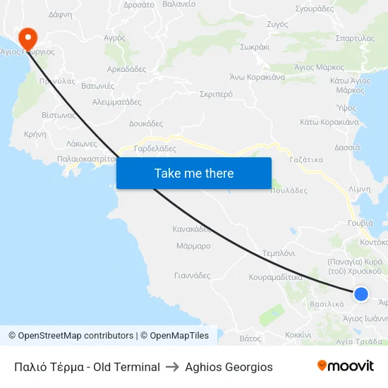 Old Terminal to Aghios Georgios map