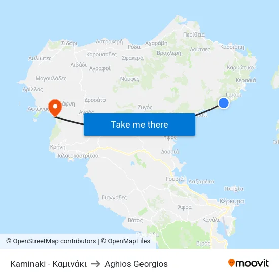 Kaminaki - Καμινάκι to Aghios Georgios map