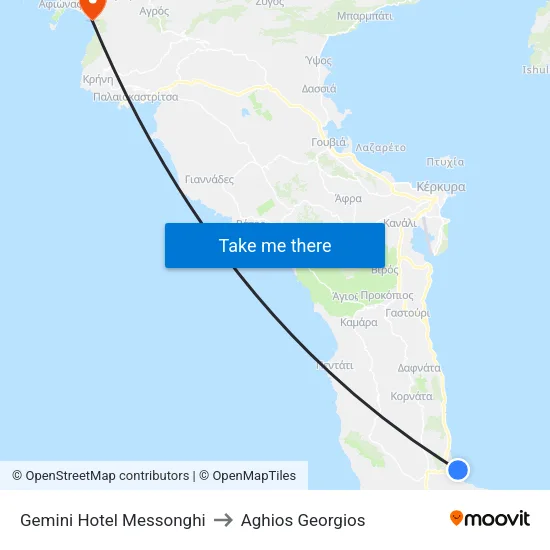 Gemini Hotel Messonghi to Aghios Georgios map