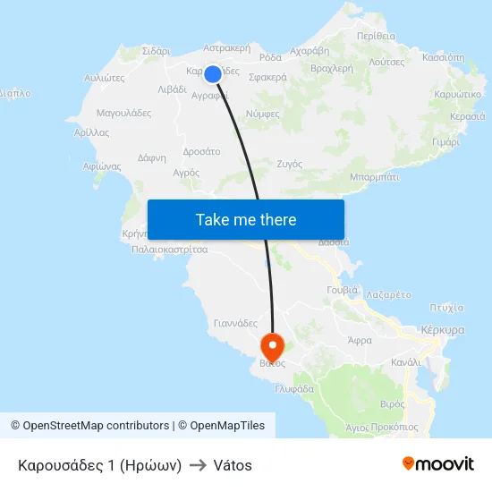 Καρουσάδες 1 (Ηρώων) to Vátos map