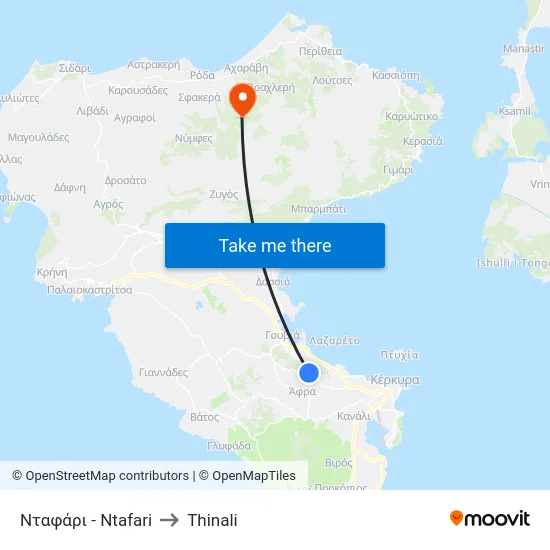 Νταφάρι - Ntafari to Thinali map