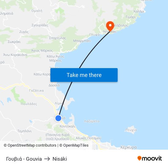 Γουβιά - Gouvia to Nisáki map