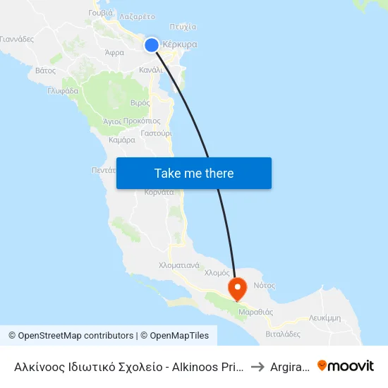 Alkinoos Private School to Argirades map