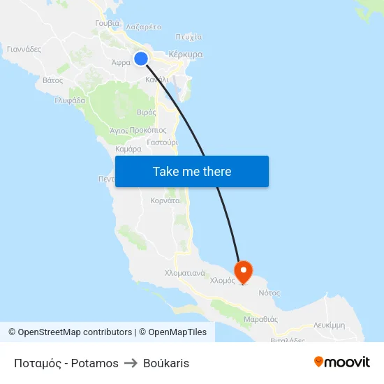 Potamos to Boukaris map