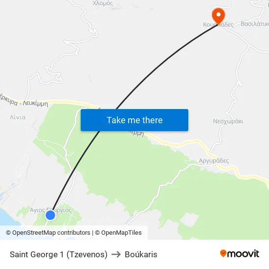 Saint George 1 (Tzevenos) to Boukaris map
