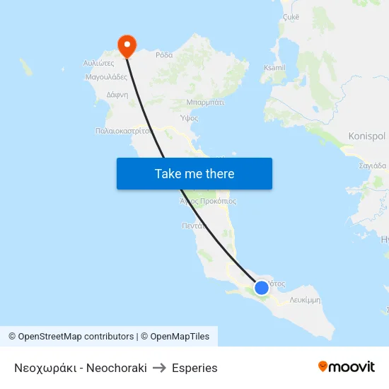 Neochoraki to Esperies map