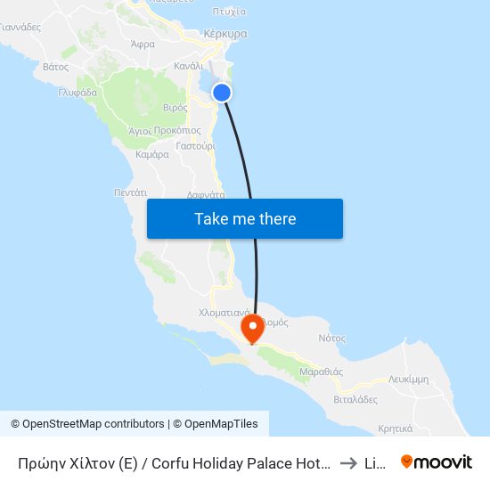 Πρώην Χίλτον (E) / Corfu Holiday Palace Hotel (R) to Linia map