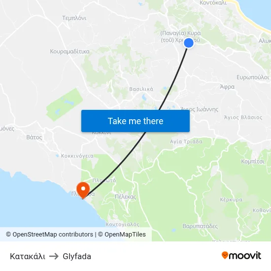 Κατακάλι to Glyfada map