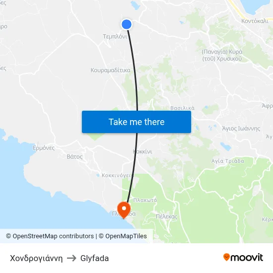 Χονδρογιάννη to Glyfada map