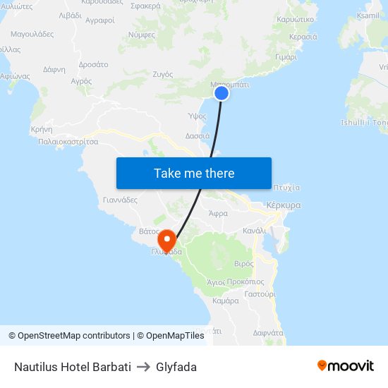 Nautilus Hotel Barbati to Glyfada map