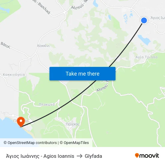 Άγιος Ιωάννης - Agios Ioannis to Glyfada map