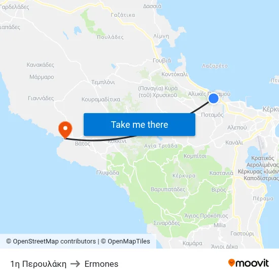 1η Περουλάκη to Ermones map