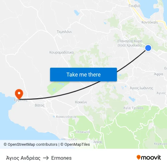Άγιος Ανδρέας to Ermones map