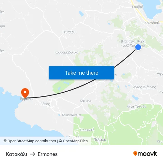 Κατακάλι to Ermones map