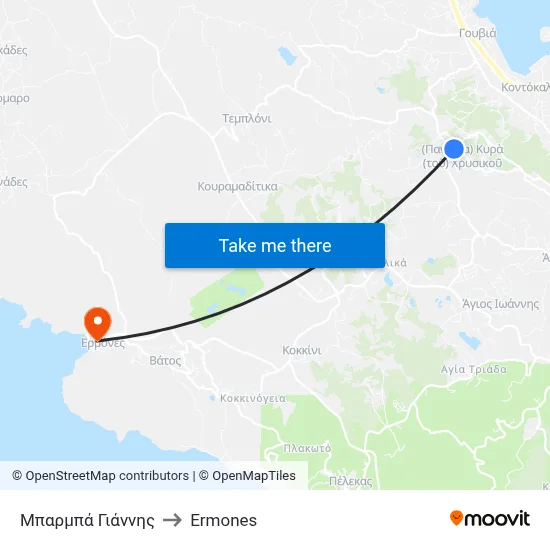 Μπαρμπά Γιάννης to Ermones map