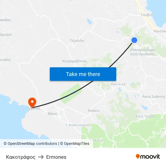 Κακοτράφος to Ermones map