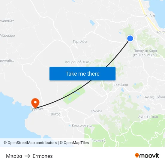 Μπούα to Ermones map