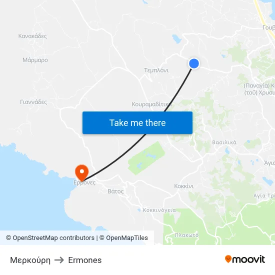Μερκούρη to Ermones map