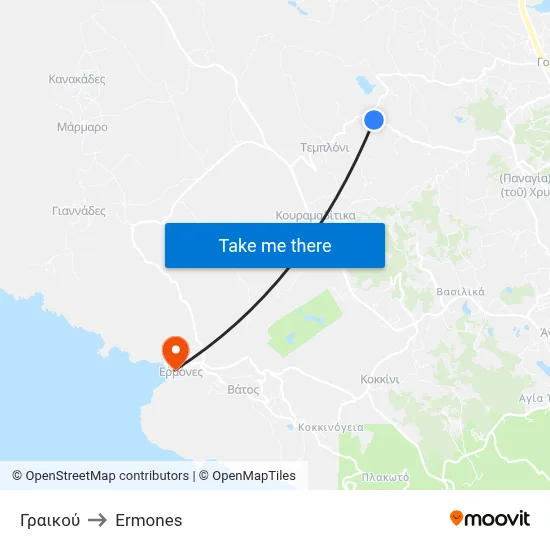 Γραικού to Ermones map