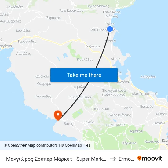 Μαγγιώρος Σούπερ Μάρκετ - Super Market Maggioros to Ermones map