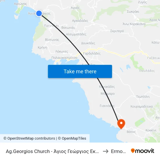 Ag.Georgios Church to Ermones map