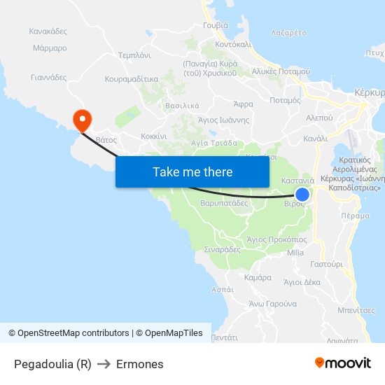 Pegadoulia (R) to Ermones map