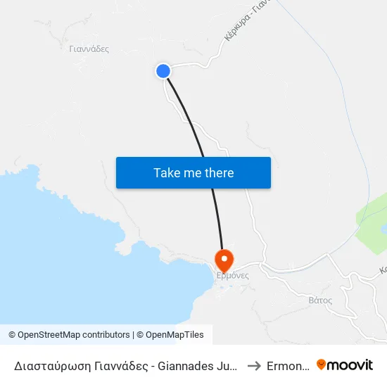 Giannades Junction to Ermones map