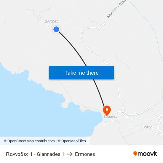 Giannades 1 to Ermones map
