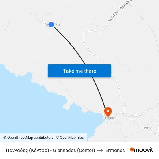 Giannades Center to Ermones map