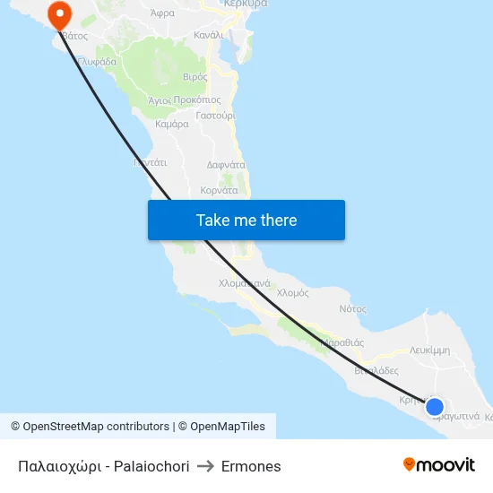 Παλαιοχώρι - Palaiochori to Ermones map