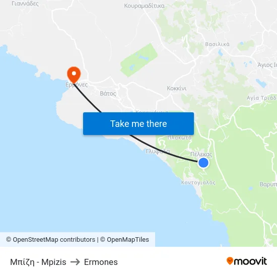 Μπίζη - Mpizis to Ermones map
